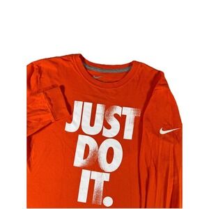 Nike Orange Cotton Spell Out JUST DO IT Long Sleeve Crewneck T Shirt Men's M